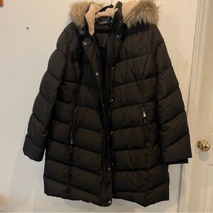 Ralph Lauren Women's Faux-Fur-Trim Hooded Down Puffer Coat XXL